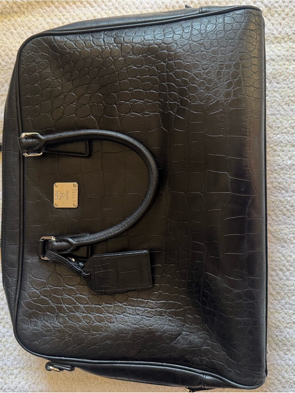 MCM Black Croc-Embossed Leather Briefcase